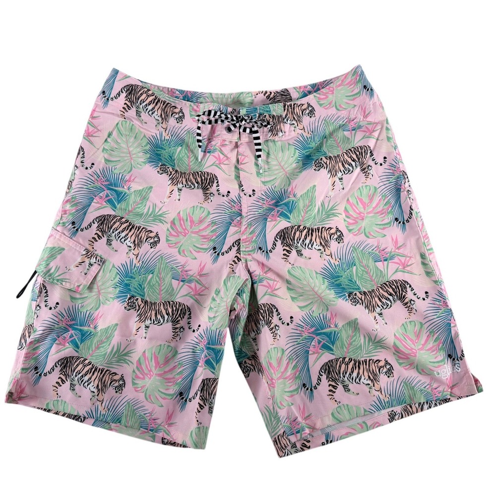 Dolfin Men's Uglies 8" Boardy Swim Shorts Pink‎ Tiger Palm Tree Size M NWT